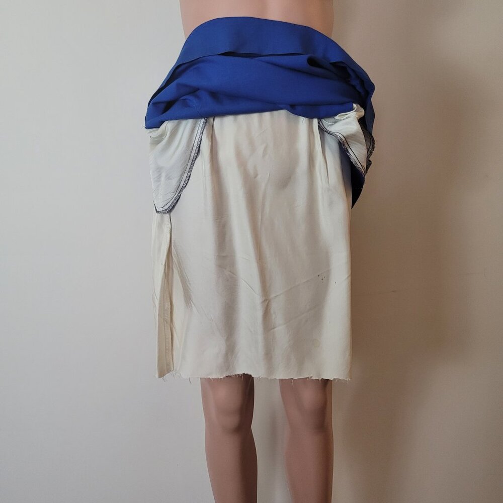 Vintage pencil Skirt Women's XS 24" bright blue 60s office Pinup academia cotton - Picture 13 of 16